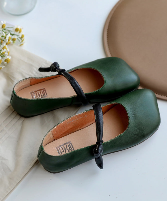 White Leather Buckle Strap Flat Shoes