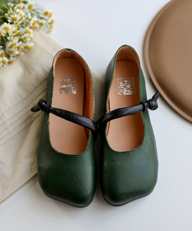 White Leather Buckle Strap Flat Shoes