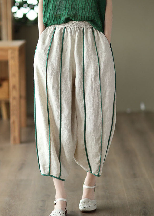 White Striped Patchwork Linen Harem Pants
