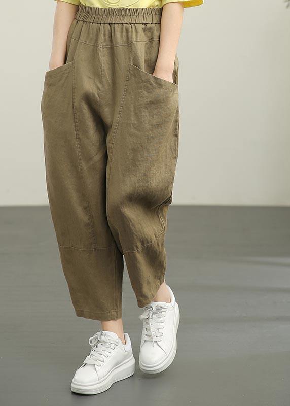 Chocolate Elastic Waist Linen Pants