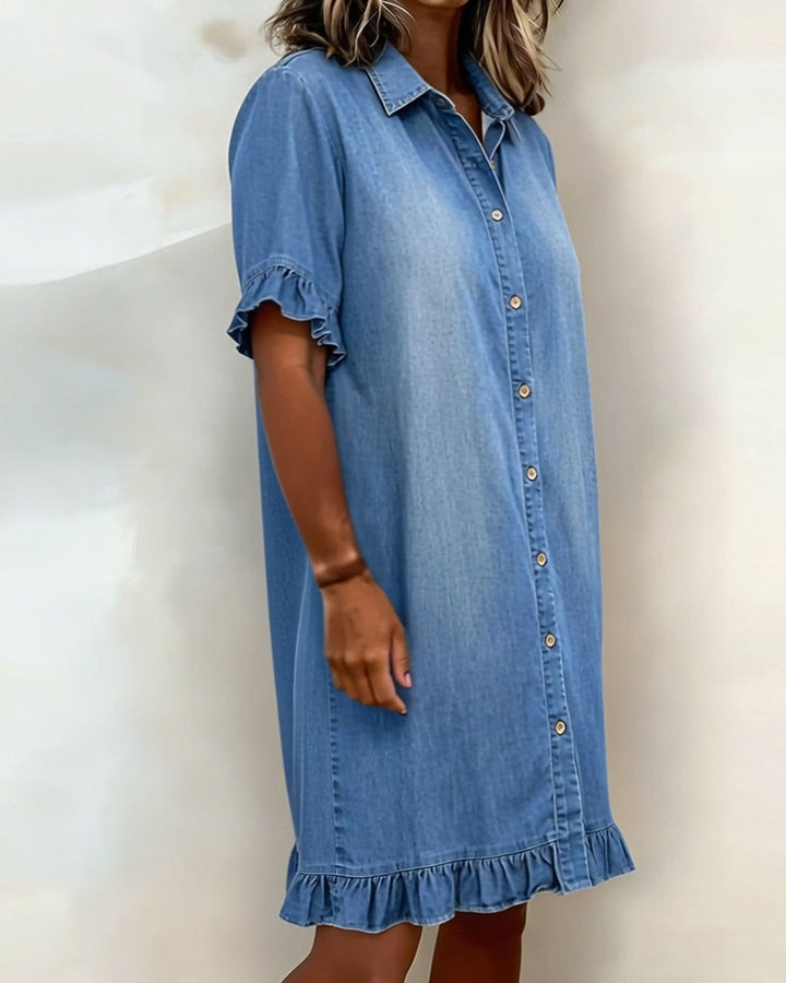 Ruched Flattering Denim Dress