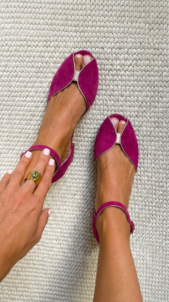 Dorotea | Elegant Suede Ballet Flats with Metallic Trim and Open Toe
