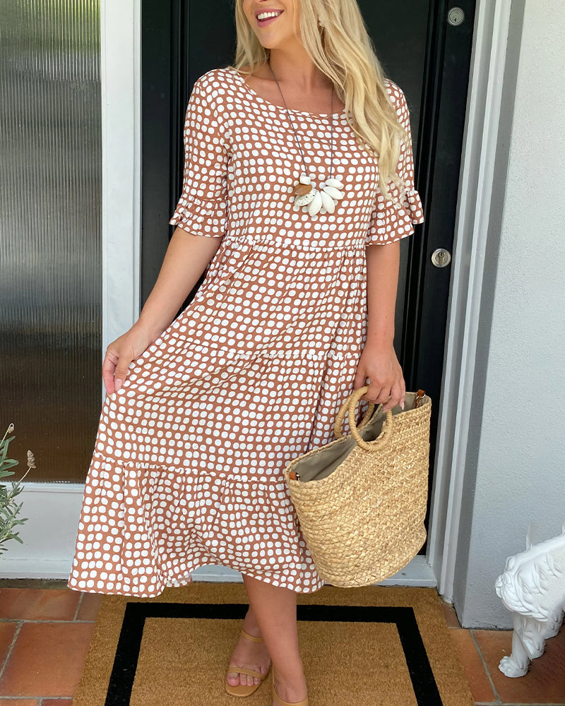 Polka Dot Round-Neck Midi Dress