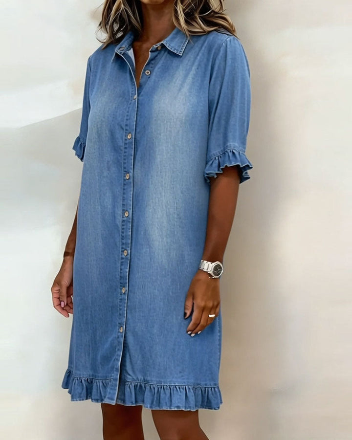 Ruched Flattering Denim Dress