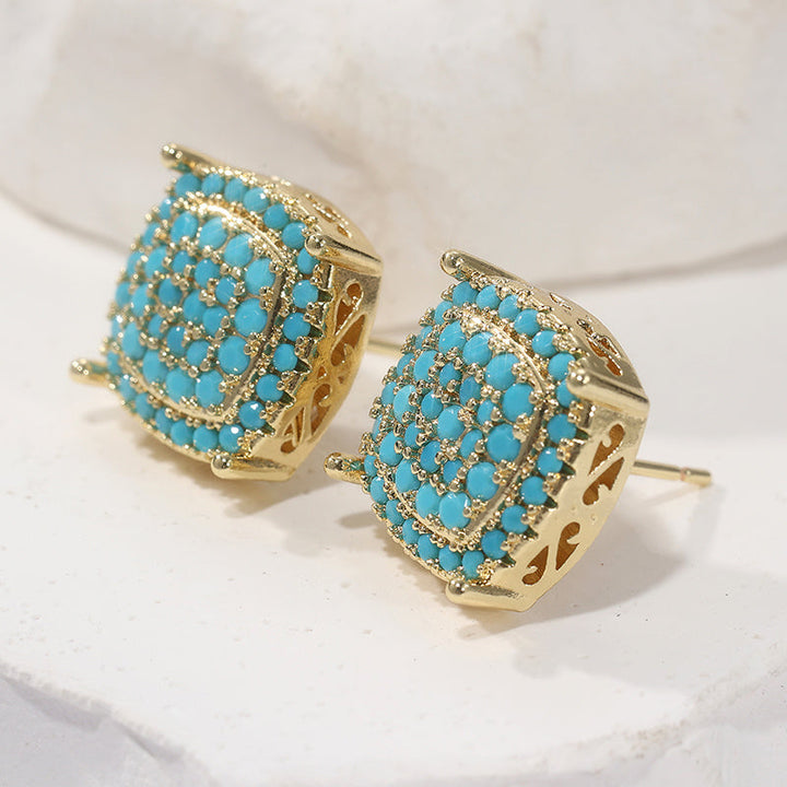 Dahlia | Elegant Square Synthetic Turquoise Stud Earrings