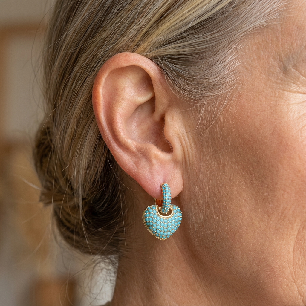 Aria | Turquoise Heart Pavé Lock Earrings