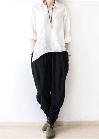 Black Oversized Linen Harem Pants
