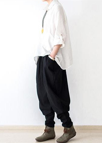 Black Oversized Linen Harem Pants