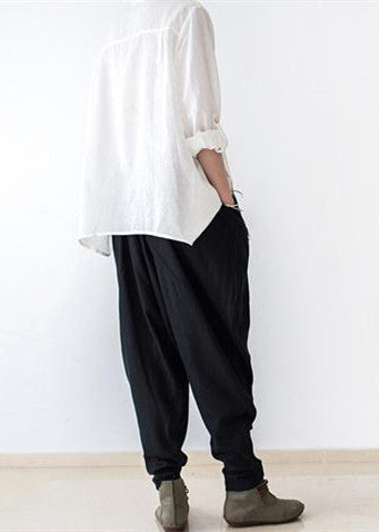 Black Oversized Linen Harem Pants