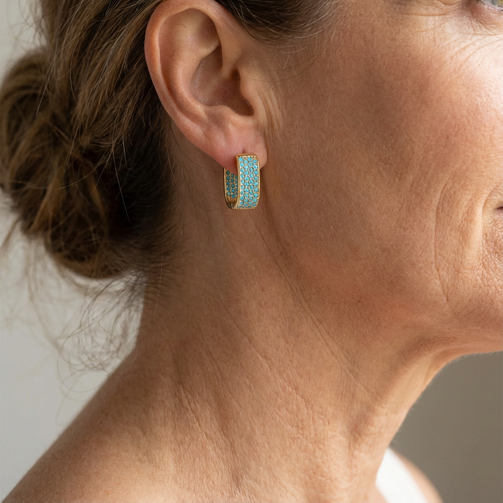 Hazel | Turquoise Pavé Gold Huggie Earrings