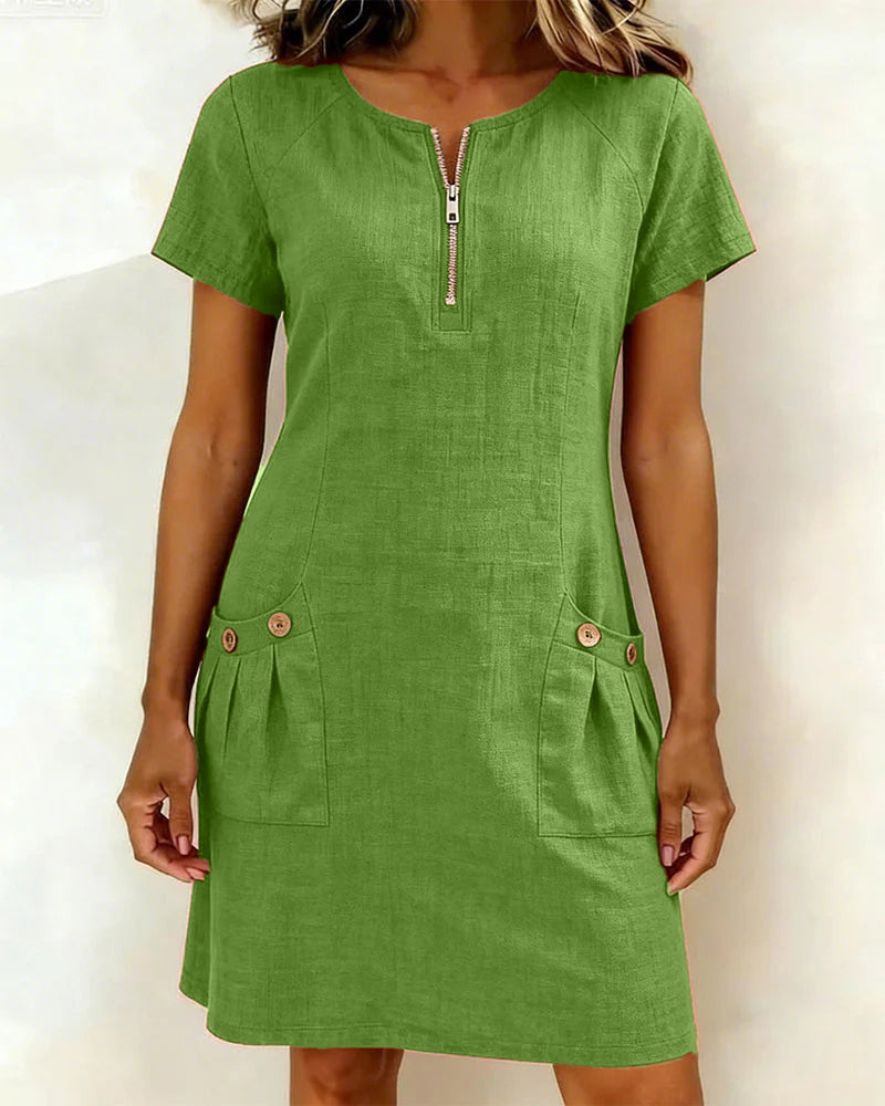 Cotton Zipper Pocket Dress