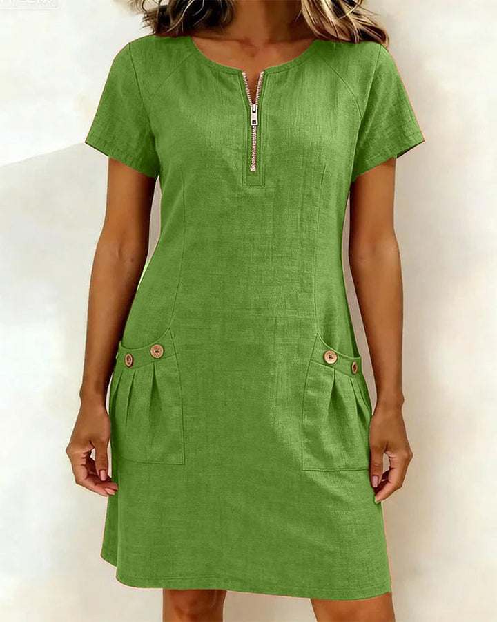 Cotton Zipper Pocket Dress
