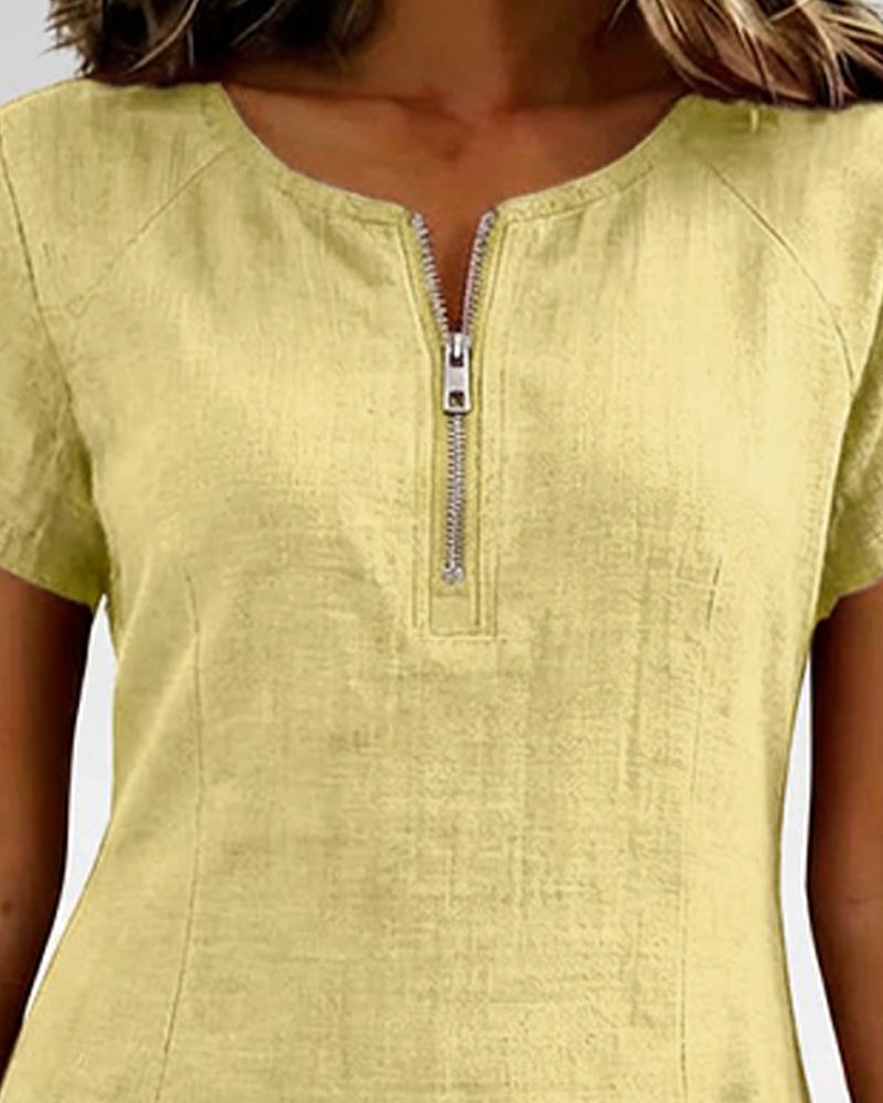 Cotton Zipper Pocket Dress