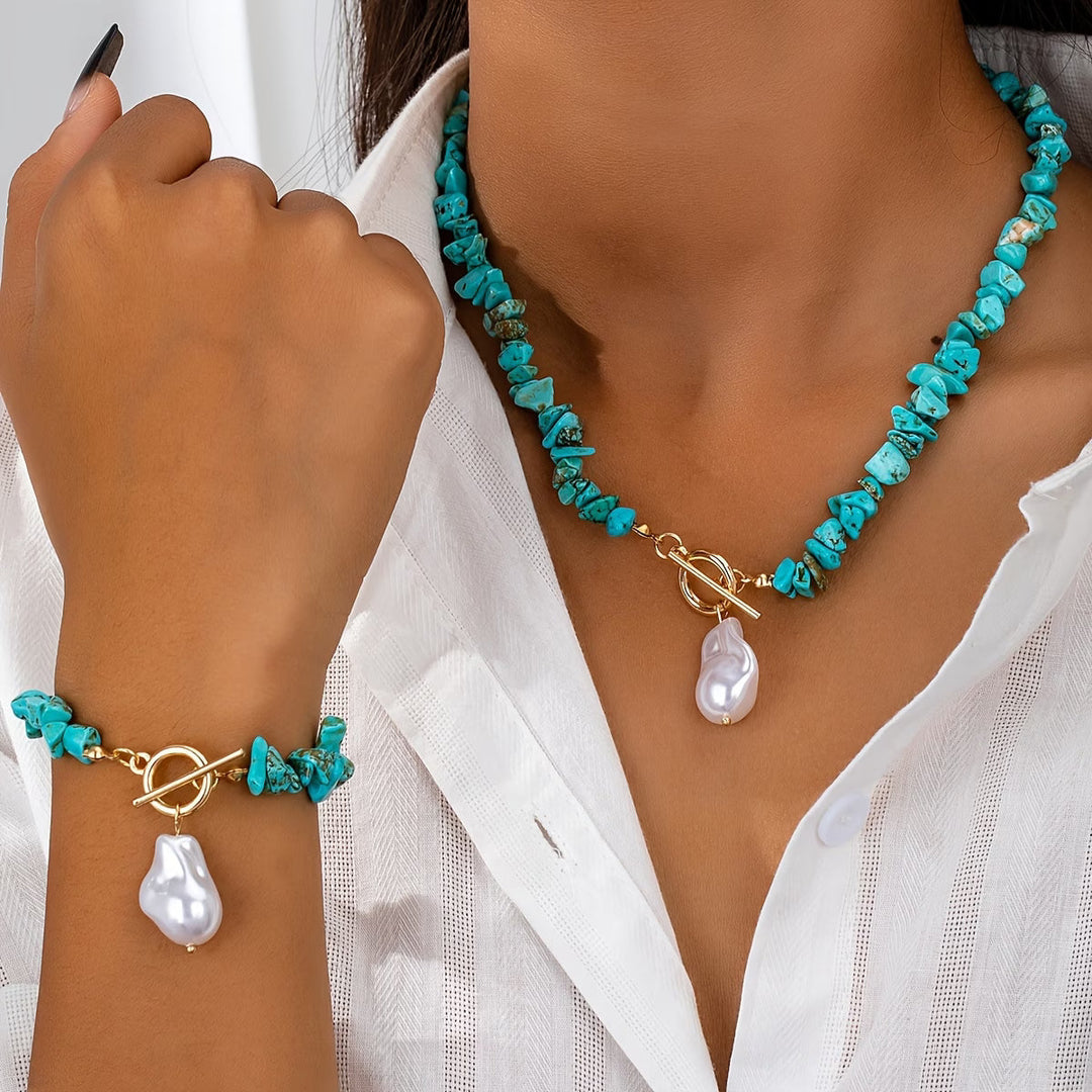 Henrietta | Turquoise & Pearl Necklace Bracelet Set