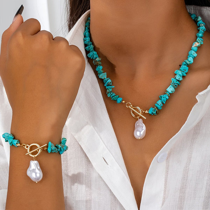Henrietta | Turquoise & Pearl Necklace Bracelet Set