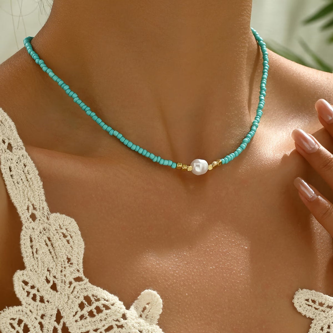 Guinevere | Minimalist Turquoise and Pearl Necklace
