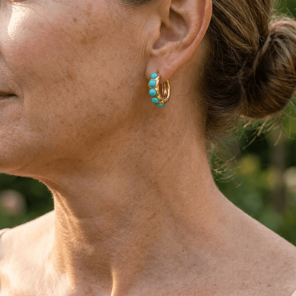 Iris | Bold Turquoise Stone Sculpted Hoop Earrings