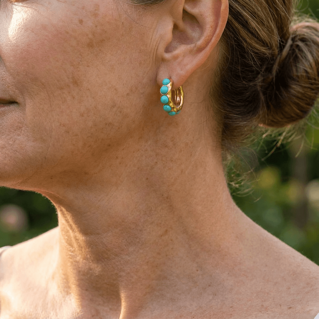 Iris | Bold Turquoise Stone Sculpted Hoop Earrings