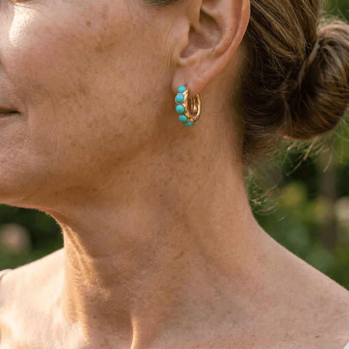 Iris | Bold Turquoise Stone Sculpted Hoop Earrings