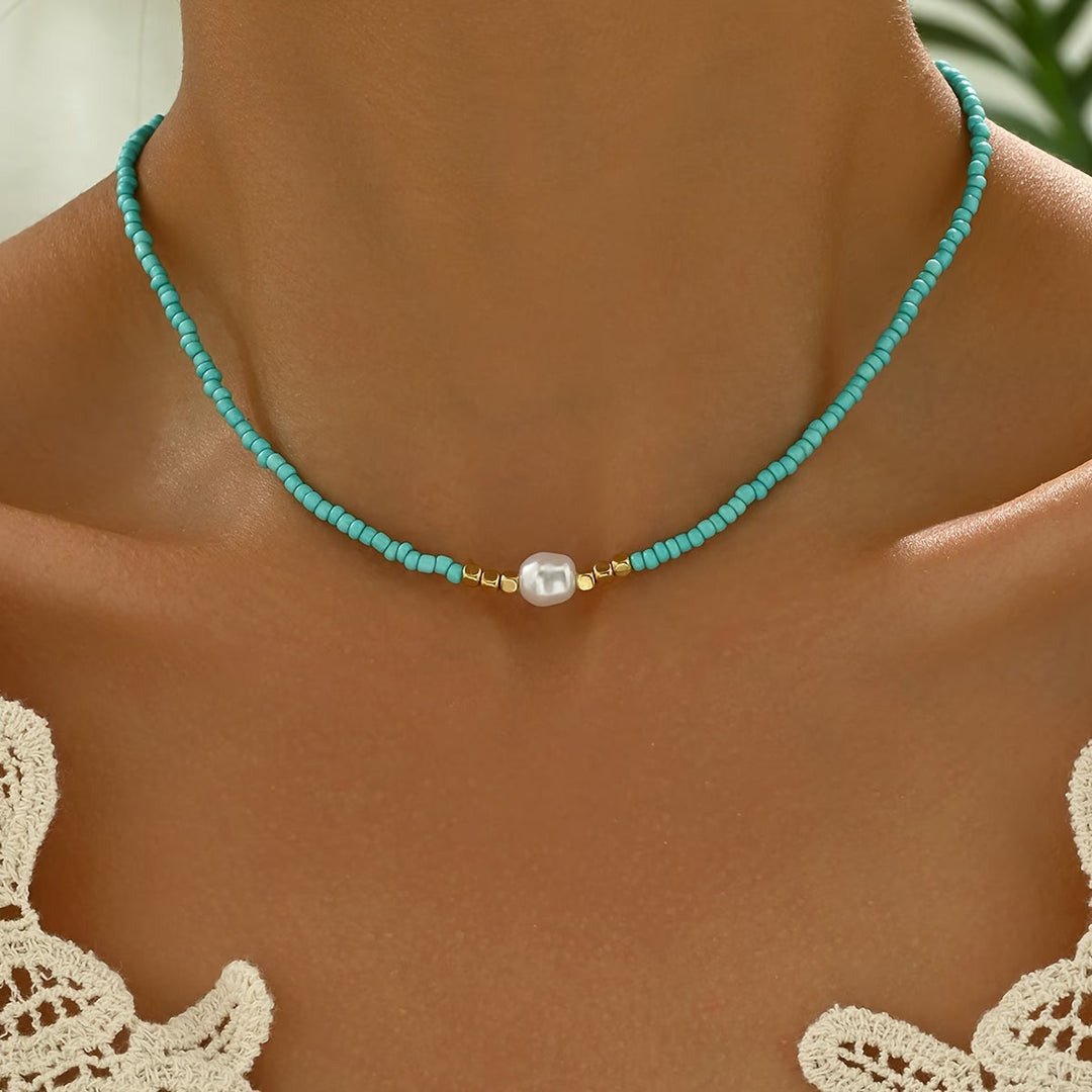Guinevere | Minimalist Turquoise and Pearl Necklace
