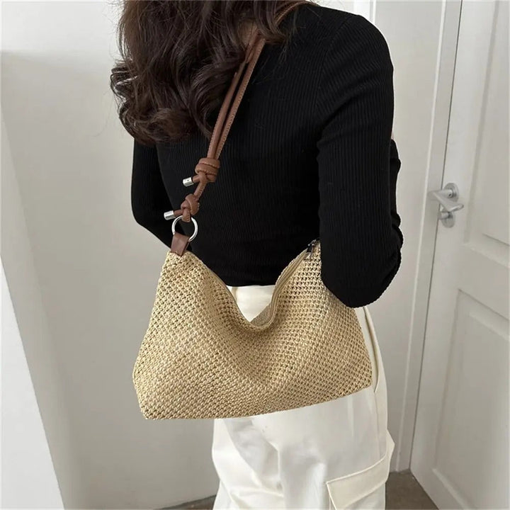 Coral | Straw Shoulder Bag