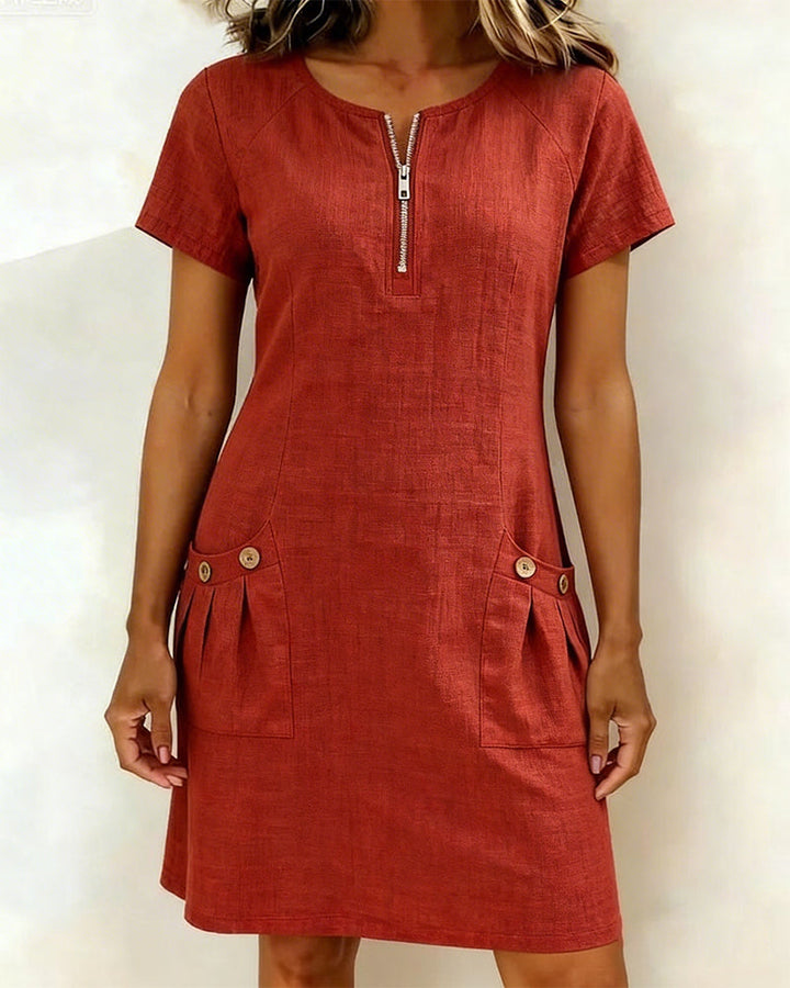 Cotton Zipper Pocket Dress