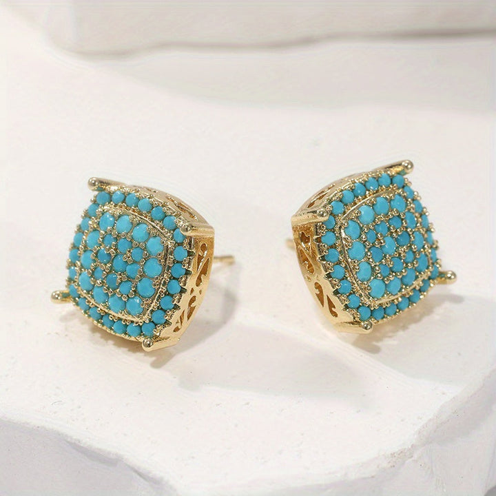 Dahlia | Elegant Square Synthetic Turquoise Stud Earrings