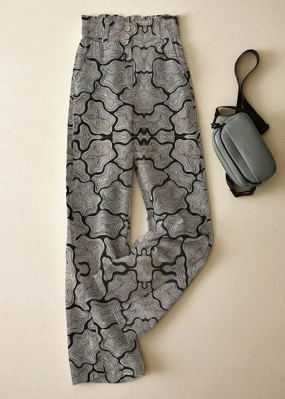 Grey High Waist Button Linen Pants