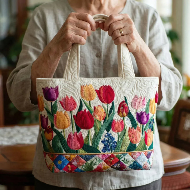 Quilted Tote Bag - Tulip Garden