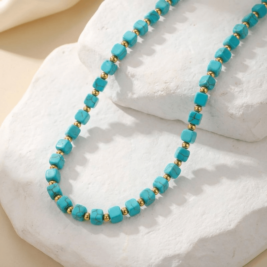 Ruby | Turquoise Bead & Gold Accent Necklace