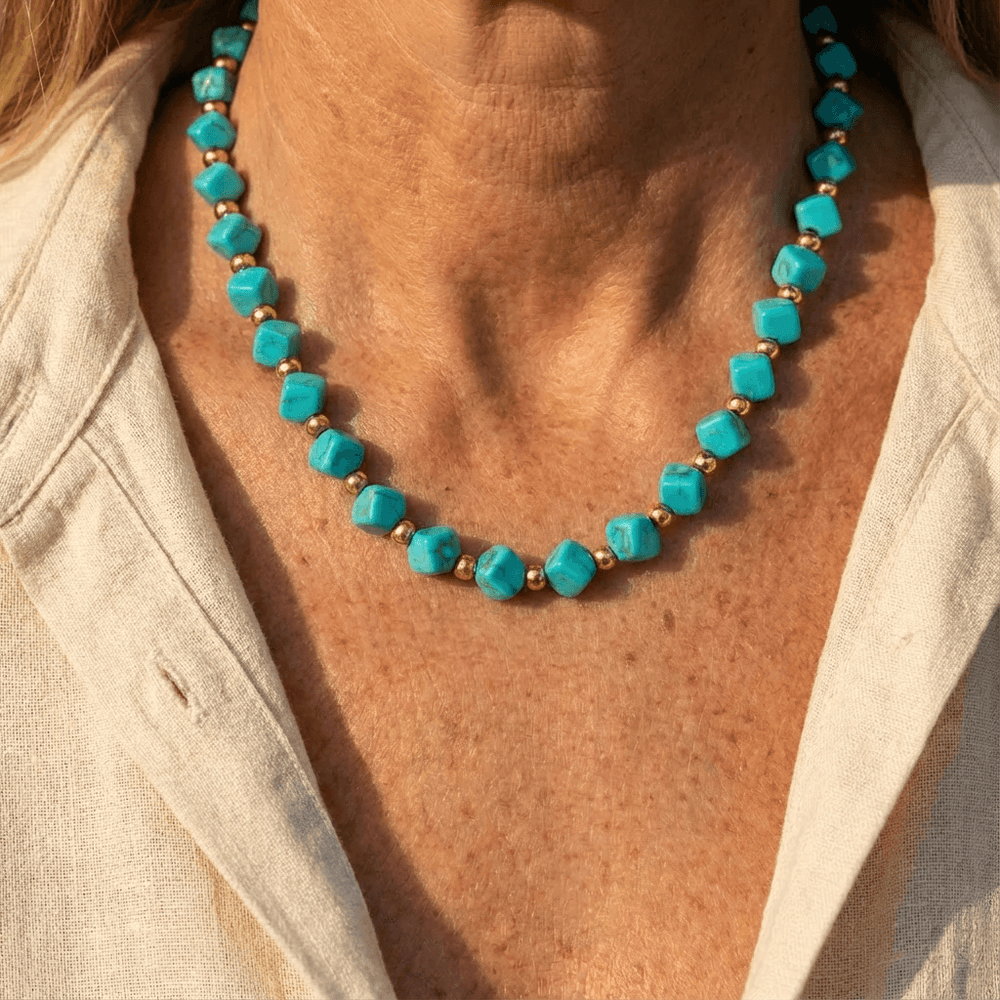 Ruby | Turquoise Bead & Gold Accent Necklace