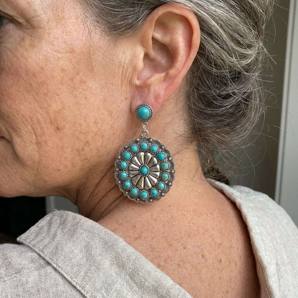 Willow | Vintage Turquoise & Pearl Medallion Earrings