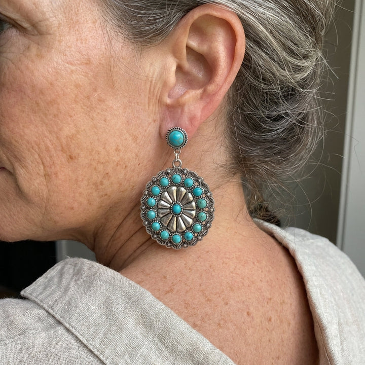 Willow | Vintage Turquoise & Pearl Medallion Earrings