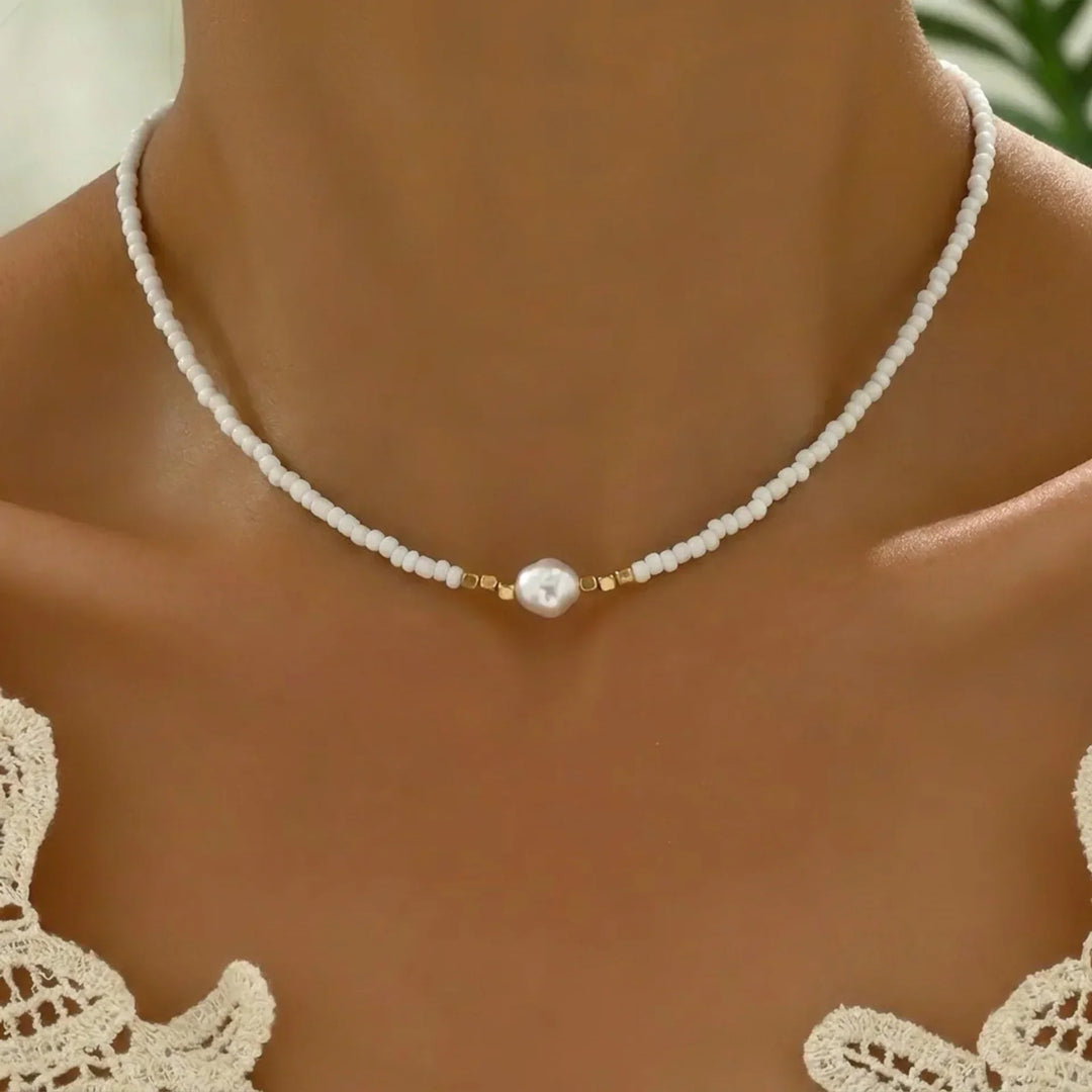 Guinevere | Minimalist Turquoise and Pearl Necklace