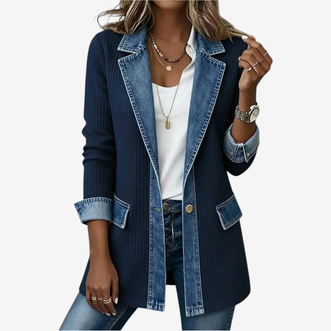 Remedios Women's Denim Jacket with Modern Layered Effect