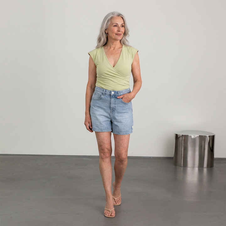 Heart | Pistachio Denim Mom Short