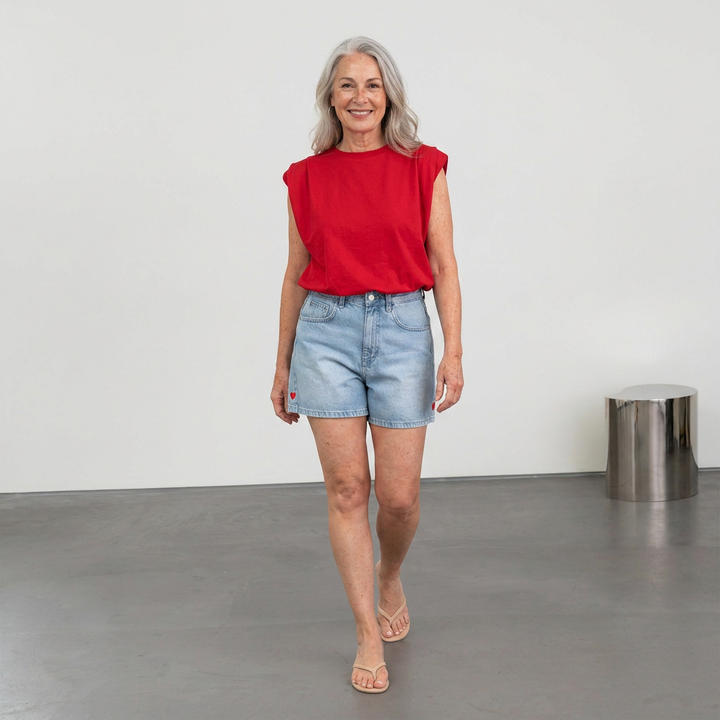 Heart | Red Pink Denim Mom Short
