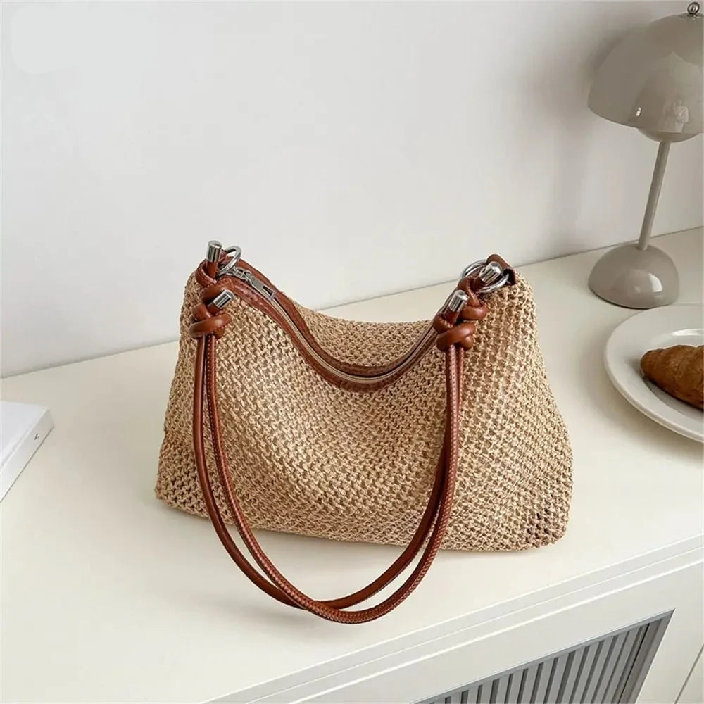 Coral | Straw Shoulder Bag