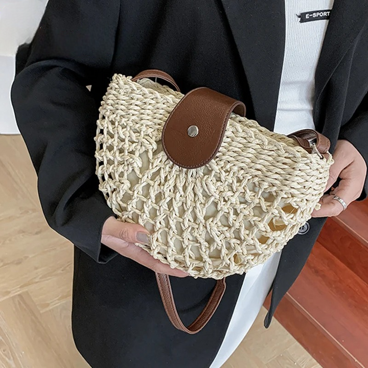 Winter | Straw bag with brown strap