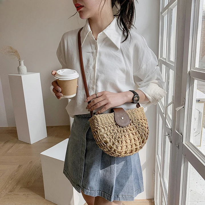 Winter | Straw bag with brown strap