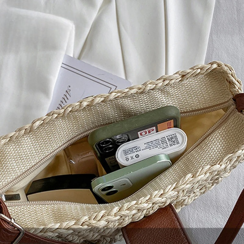 Winter | Straw bag with brown strap