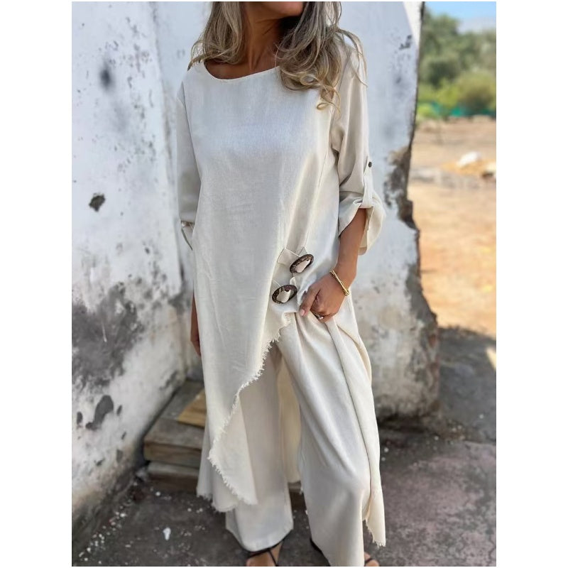 Cotton Linen Dress Pants Two-Piece Set