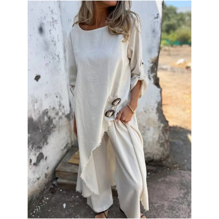 Cotton Linen Dress Pants Two-Piece Set