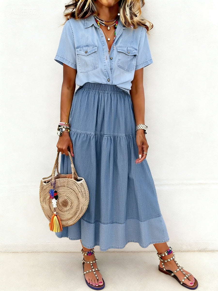 Sara | Elastic Waist Denim Skirt