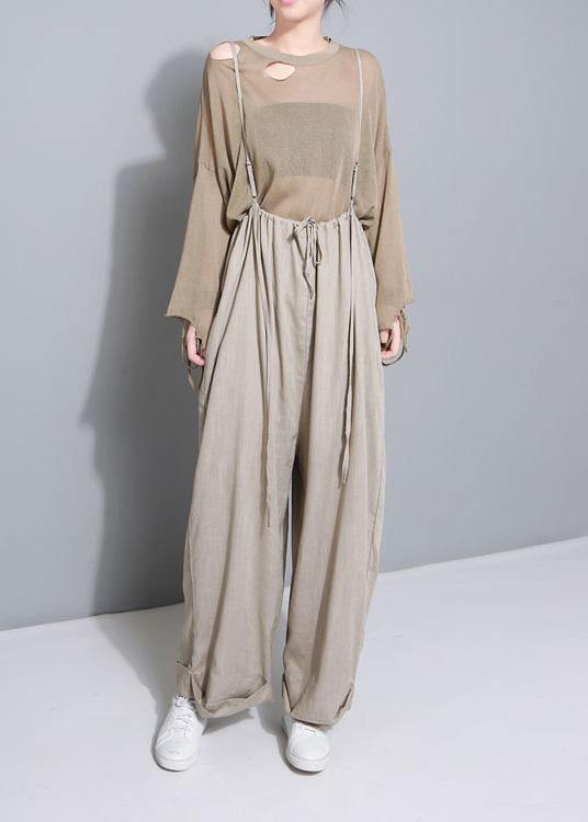 Khaki Cotton Linen Wide-Leg Pants