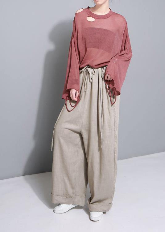 Khaki Cotton Linen Wide-Leg Pants