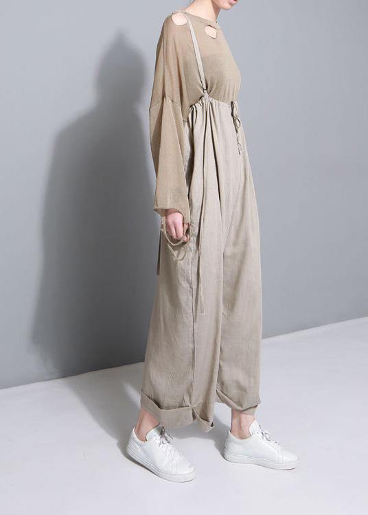 Khaki Cotton Linen Wide-Leg Pants