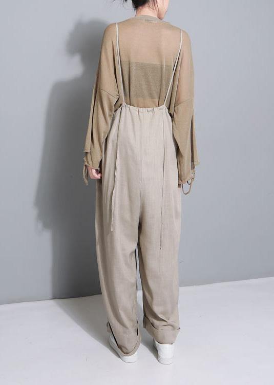 Khaki Cotton Linen Wide-Leg Pants