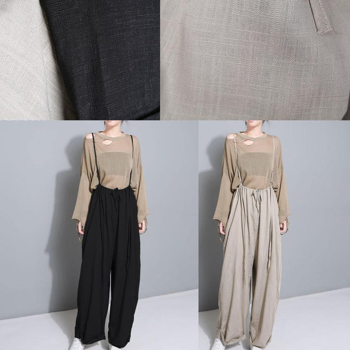Khaki Cotton Linen Wide-Leg Pants