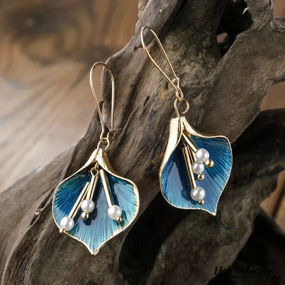 Marina | Gold Blue Pearl Earrings